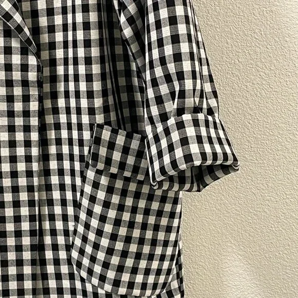 (NEW) BLACK TAPE Long Line Coat Buffalo Check Long Sleeve Oversize, B & W - XL - Picture 5 of 8